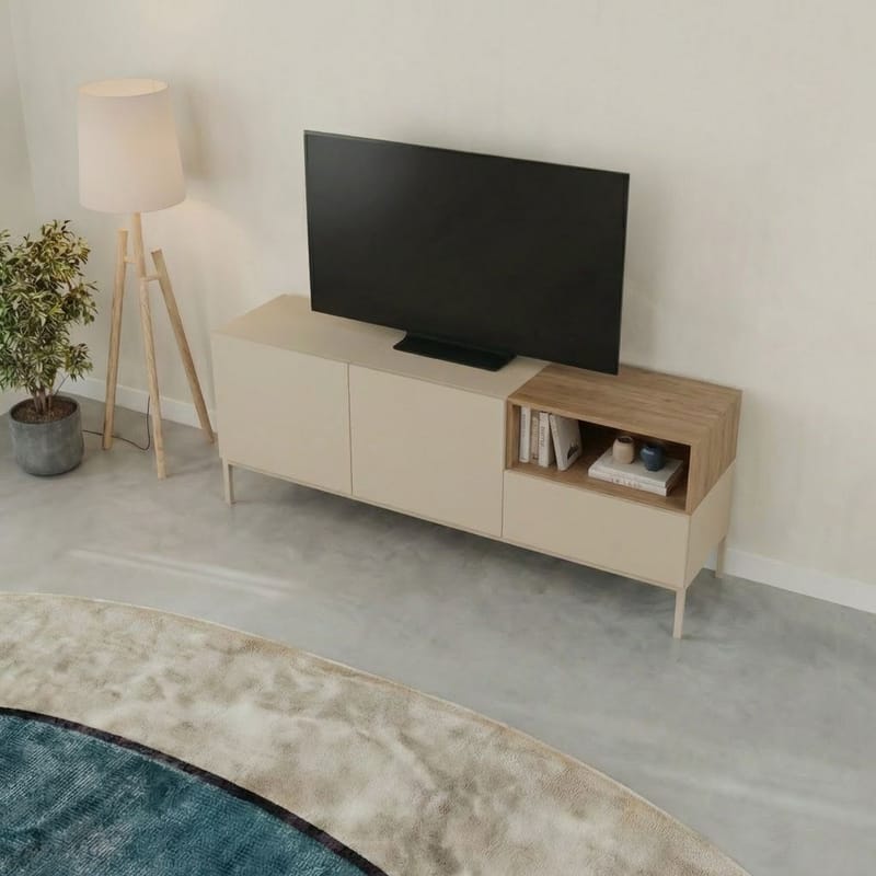 Morlen Tv-Bänk 140 cm - Santstone och naturlig ek - Products - Möbler - TV- & Mediamöbler - TV bänk & mediabänk
