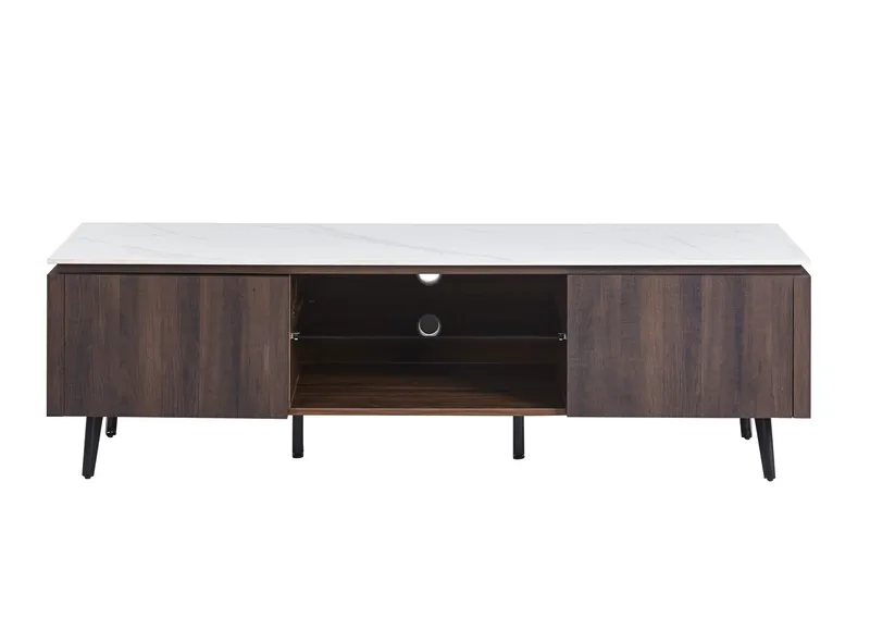 Salvador tv-bänk med förvaring 160 cm lång - Marmor / mörkbrun, marmor/mörkbrun