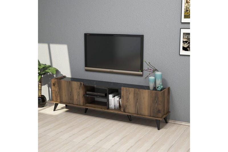 Tv-bänk & mediabänk Challur Tv-bänk 180 cm Valnöt,Svart - Products - Möbler - TV- & Mediamöbler - TV bänk & mediabänk