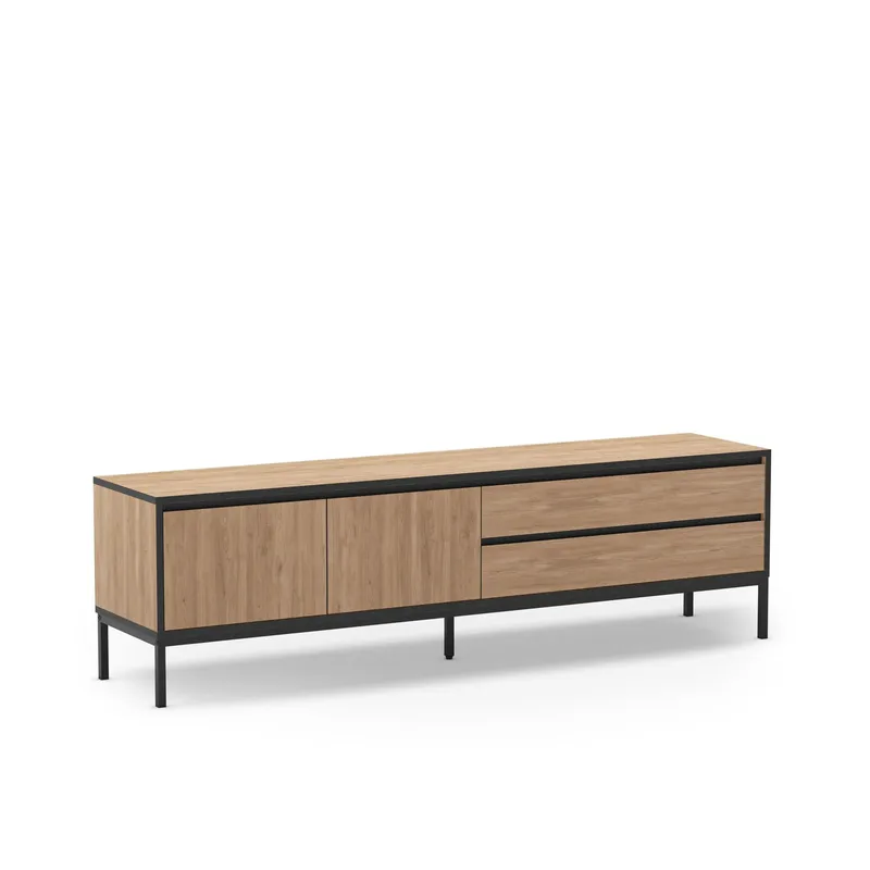 Velar TV-bänk 180x55x40 cm - naturfärgad ek, trä svart, svart - Products - Möbler - TV- & Mediamöbler - TV bänk & mediabänk