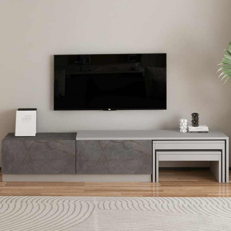 Zalven TV-bänk 180x36x30 cm - gordionmarmor och grå - Products - Möbler - TV- & Mediamöbler - TV bänk & mediabänk