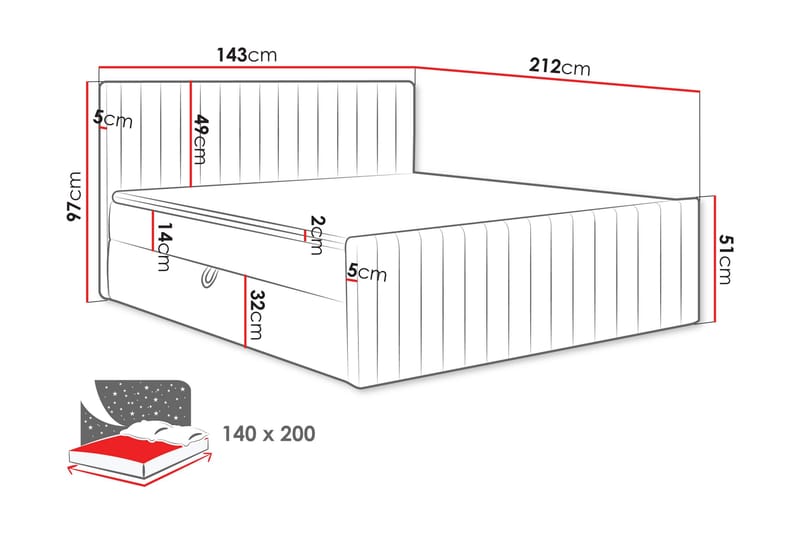 Calrosor Sängpaket Kontinentalsäng med Förvaring 140x200 cm - Svart - Products - Möbler - Säng - Komplett sängpaket