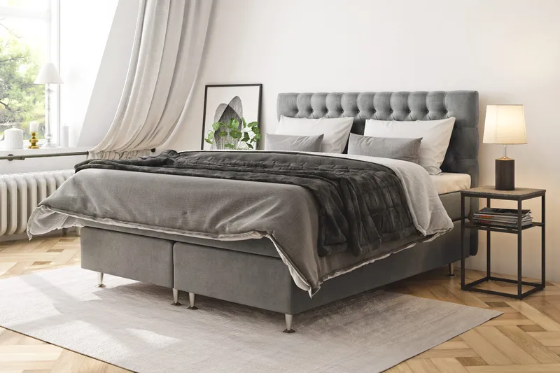 Celine Kontinentalsäng 120x200cm - Grå/Sammet - Products - Möbler - Säng - Enkelsäng
