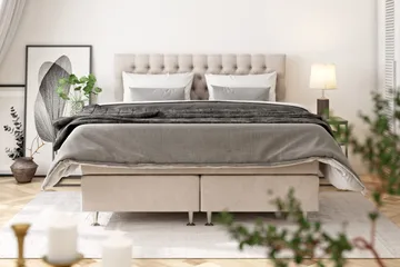 Celine Kontinentalsäng 140x200cm - Beige/Sammet - Products - Möbler - Säng - Kontinentalsäng