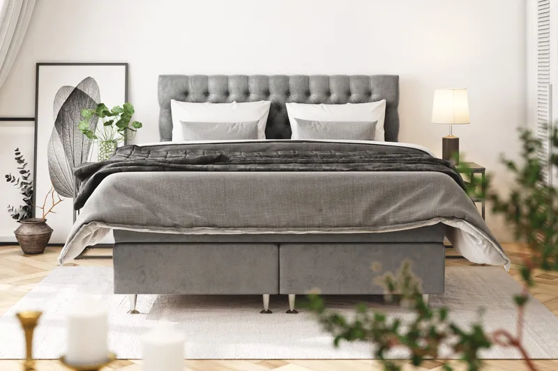 Celine Kontinentalsäng 160x200cm - Grå/Sammet - Products - Möbler - Säng - Kontinentalsäng