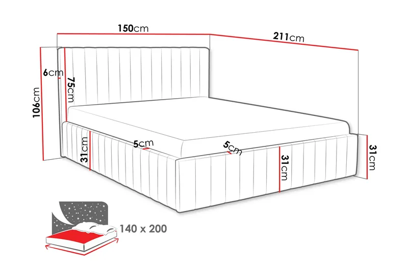 Desio Förvaringssäng 140x200 cm - Röd - Products - Möbler - Säng - Säng med förvaring