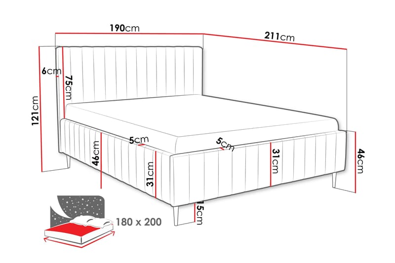 Desio Förvaringssäng 180x200 cm - Röd - Products - Möbler - Säng - Säng med förvaring