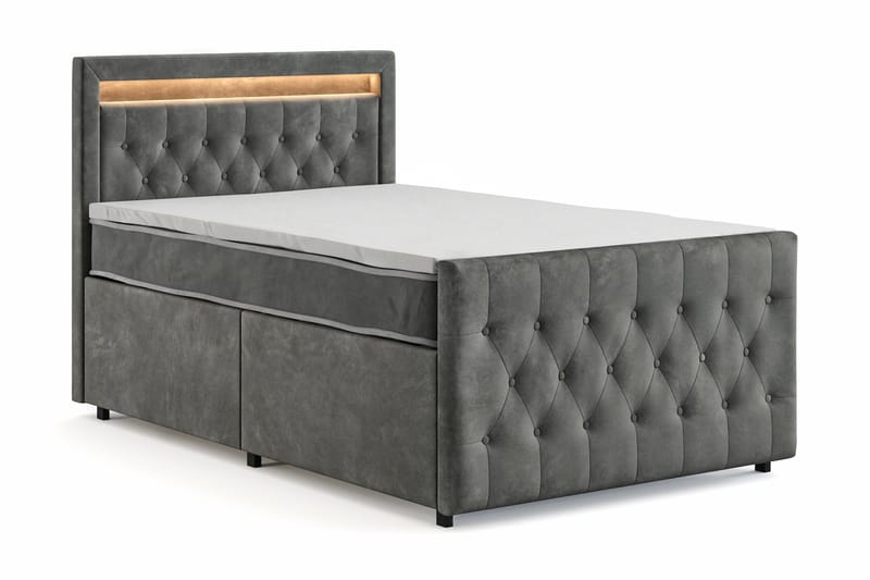 Franco Light Komplett Sängpaket med förvaring LED-belysning 120x200 cm - Grå - Products - Möbler - Säng - Säng med förvaring