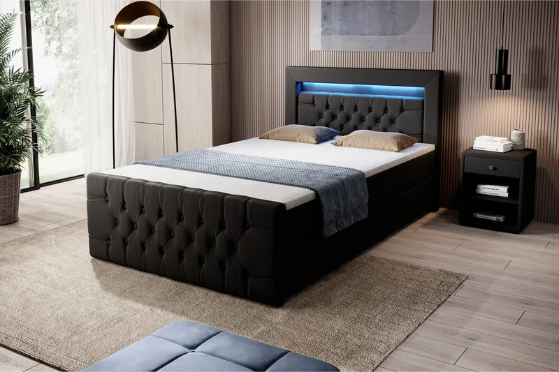 Franco Sängpaket med förvaring 120x200 LED-belysning - 120x200 Svart (+Fler val) - Products - Möbler - Säng - Säng med förvaring
