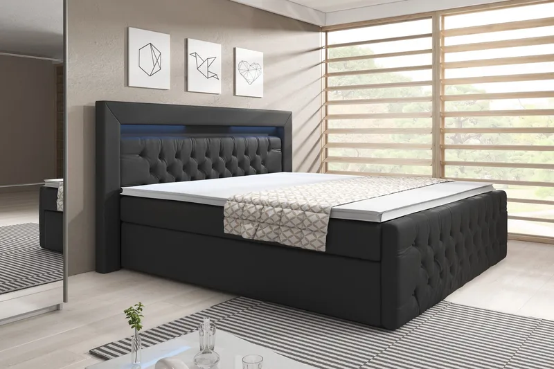 Franco Sängpaket med förvaring LED-belysning 140x200 cm - 140x200 Svart (+Fler val) - Products - Möbler - Säng - Säng med förvaring