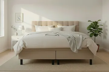 Hilton Komplett Sängpaket 160x200 cm Kontinentalsäng med rutad sänggavel - Beige - Products - Möbler - Säng - Kontinentalsäng