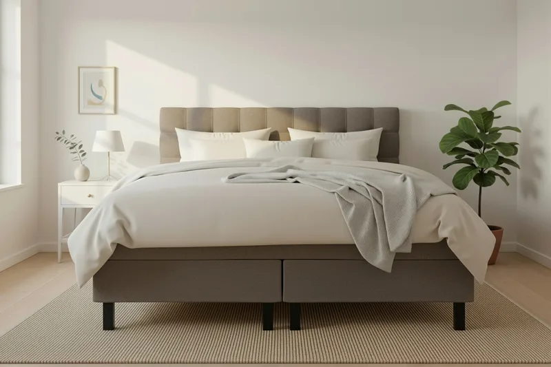 Hilton Komplett Sängpaket 160x200 cm Kontinentalsäng med rutad sänggavel - Brun / Teddy - Products - Möbler - Säng - Kontinentalsäng
