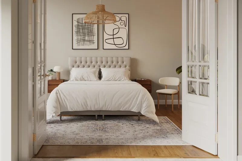 Hilton Lyx Komplett Sängpaket 160x200 cm Kontinentalsäng med knappad sänggavel - Beige - Products - Möbler - Säng - Kontinentalsäng