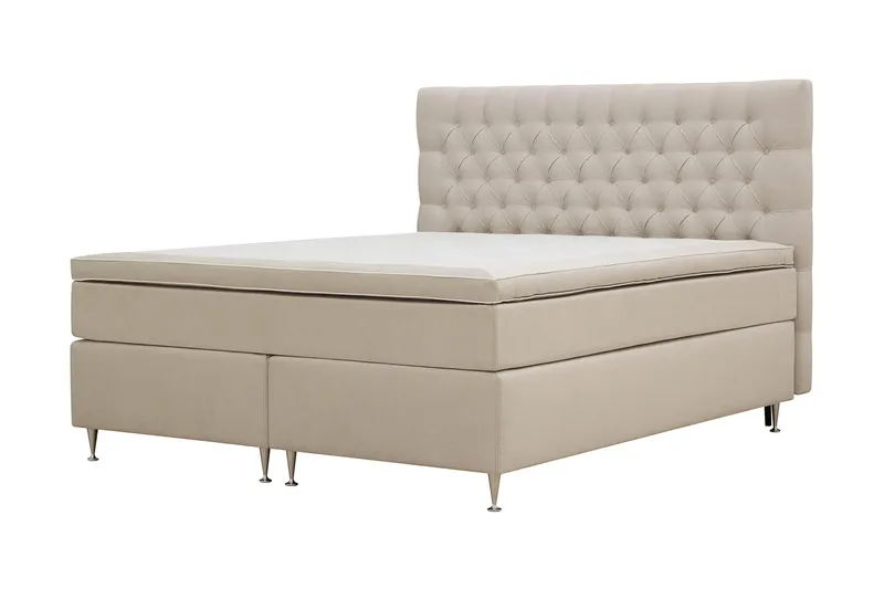 Hilton Lyx Komplett Sängpaket 160x200 cm Kontinentalsäng med knappad sänggavel i sammet - Beige / Sammet - Products - Möbler - Säng - Kontinentalsäng