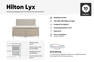 Hilton Lyx Komplett Sängpaket 160x200 cm Kontinentalsäng med knappad sänggavel i sammet - Beige / Sammet - Products - Möbler - Säng - Kontinentalsäng
