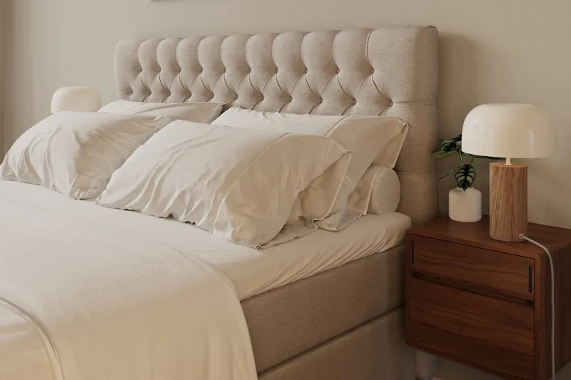 Hilton Lyx Komplett Sängpaket 180x200 cm Kontinentalsäng med knappad sänggavel - Beige - Products - Möbler - Säng - Kontinentalsäng