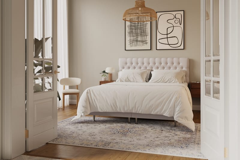 Hilton Lyx Komplett Sängpaket 180x200 cm Kontinentalsäng med knappad sänggavel i sammet - Beige - Products - Möbler - Säng - Kontinentalsäng