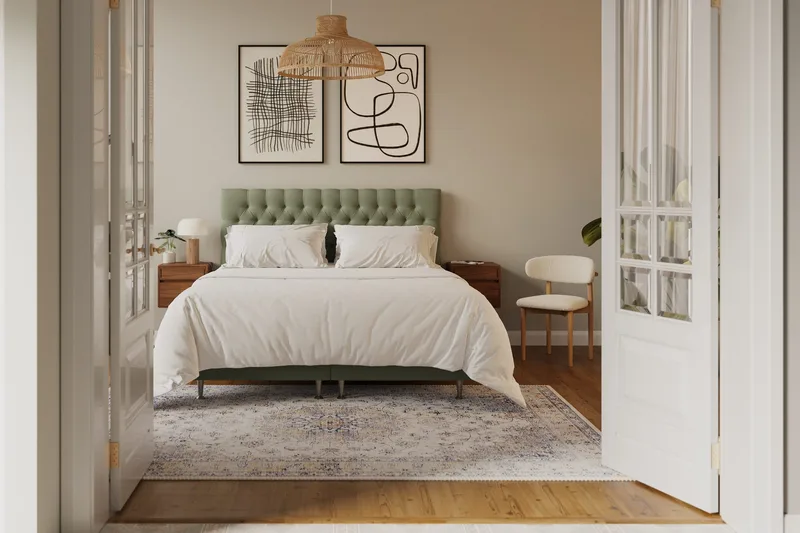 Hilton Lyx Komplett Sängpaket 180x200 cm Kontinentalsäng med knappad sänggavel i sammet - Olivgrön - Products - Möbler - Säng - Kontinentalsäng