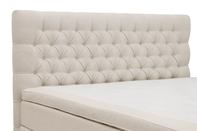 HVILA Lyx Komplett Sängpaket 160x200 cm Kontinentalsäng med knappad sänggavel i bouclé - Ivory / Bouclé - Products - Möbler - Säng - Kontinentalsäng