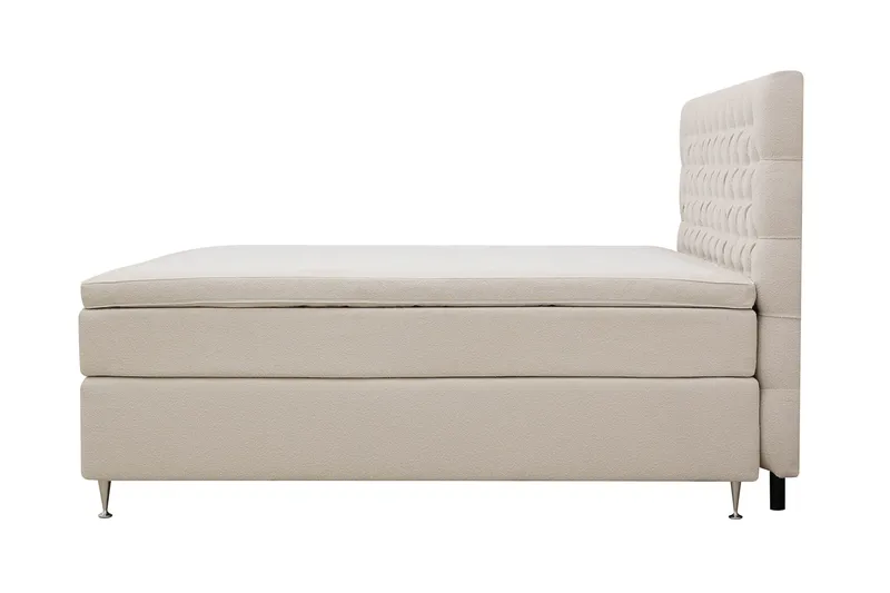 HVILA Lyx Komplett Sängpaket 160x200 cm Kontinentalsäng med knappad sänggavel i bouclé - Ivory / Bouclé - Products - Möbler - Säng - Kontinentalsäng