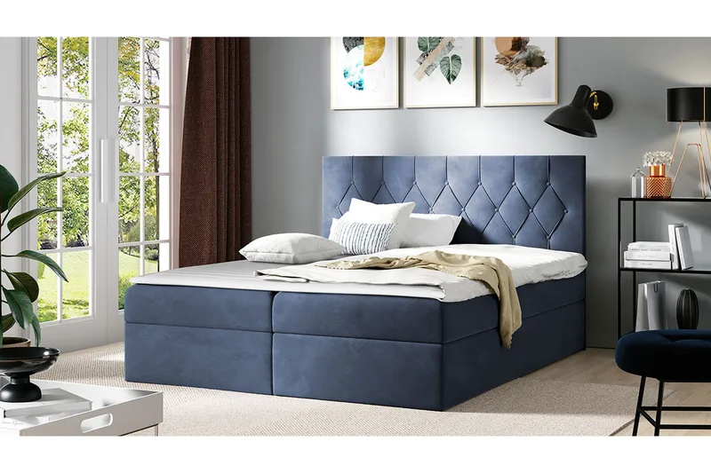 Jitendera Sängpaket Kontinentalsäng 200x200 cm med Förvaring - Blå - Products - Möbler - Säng - Komplett sängpaket
