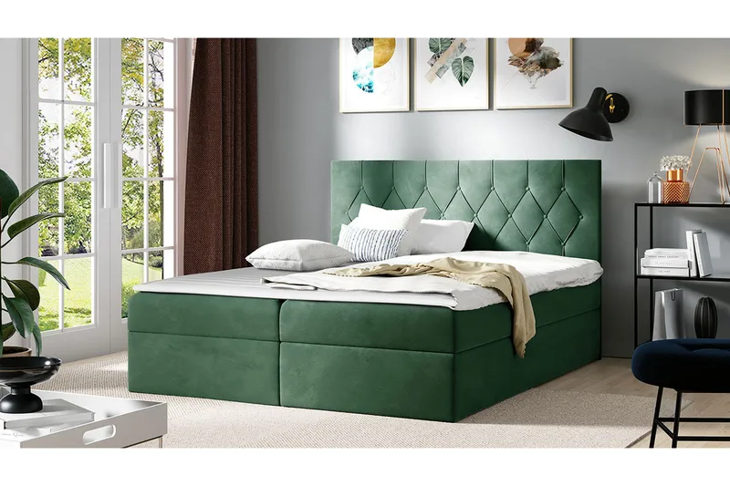 Jitendera Sängpaket Kontinentalsäng 200x200 cm med Förvaring - Grön - Products - Möbler - Säng - Komplett sängpaket