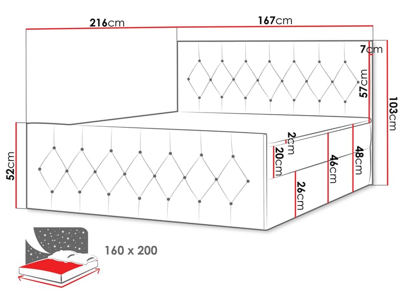 Jitendra Sängpaket Kontinentalsäng 160x200 cm med Förvaring - Röd - Products - Möbler - Säng - Komplett sängpaket