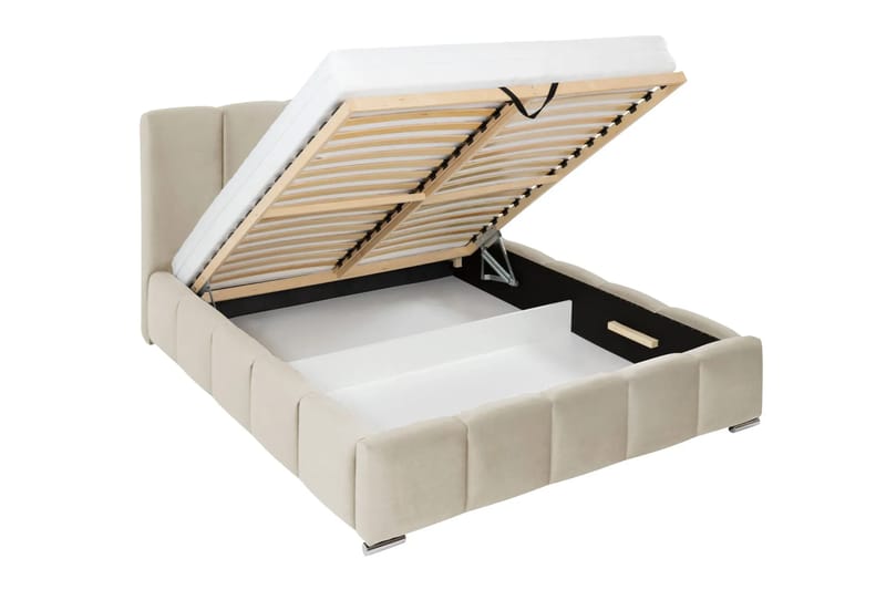 Cleaton Sängram 160x200 cm med Förvaring HVILA Resårmadrass och Bäddmadrass i Polysterskum Vändbar Sommar & Vintersida och Tvättbar klädsel - Beige/Vit - Products - Möbler - Säng - Komplett sängpaket