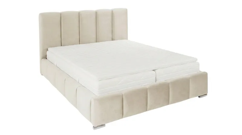 Cleaton Sängram 160x200 cm med Förvaring HVILA Pocketresårmadrass och Bäddmadrass i Latex med Tvättbar klädsel, Beige/Vit