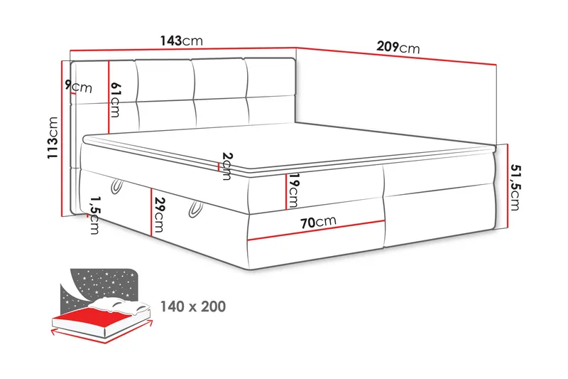 Leckersbo Komplett Sängpaket Kontinentalsäng med förvaring 140x200 cm - Ljusgrå - Products - Möbler - Säng - Komplett sängpaket