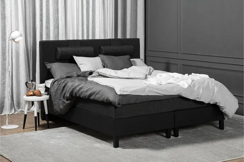 Lucky Komplett Sängpaket 160x200 Latex Slät - Nackkudde Stor Svart/Grå/PU - Products - Möbler - Säng - Kontinentalsäng