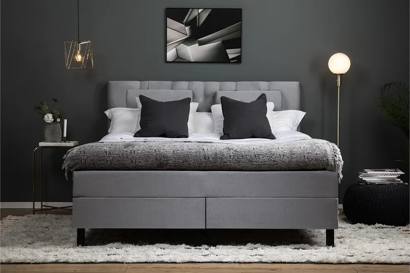 Lucky Komplett Sängpaket 160x200 Polyeter Diamant Sänggavel - Nackkudde Stor Mellangrå - Products - Möbler - Säng - Kontinentalsäng