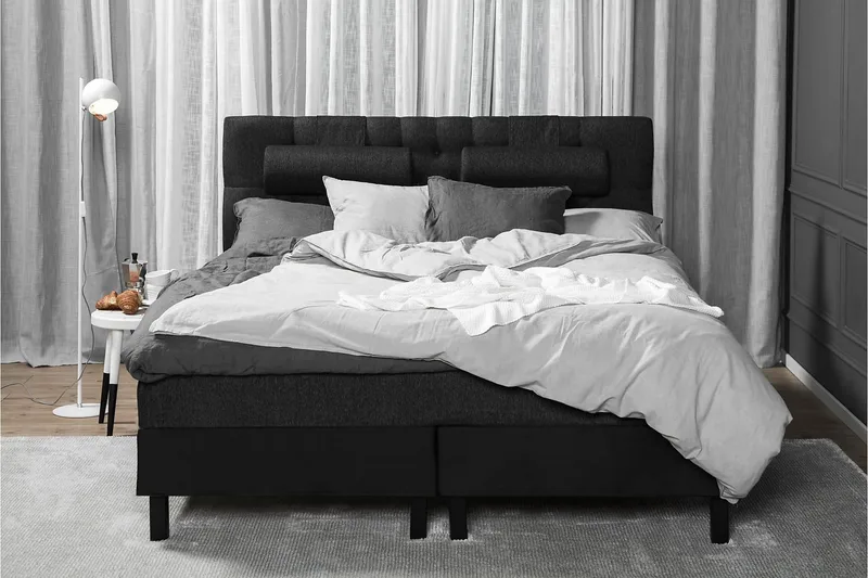 Lucky Komplett Sängpaket 180x200 Latex Diamant - Nackkudde Stor Svart/Grå/PU - Products - Möbler - Säng - Kontinentalsäng