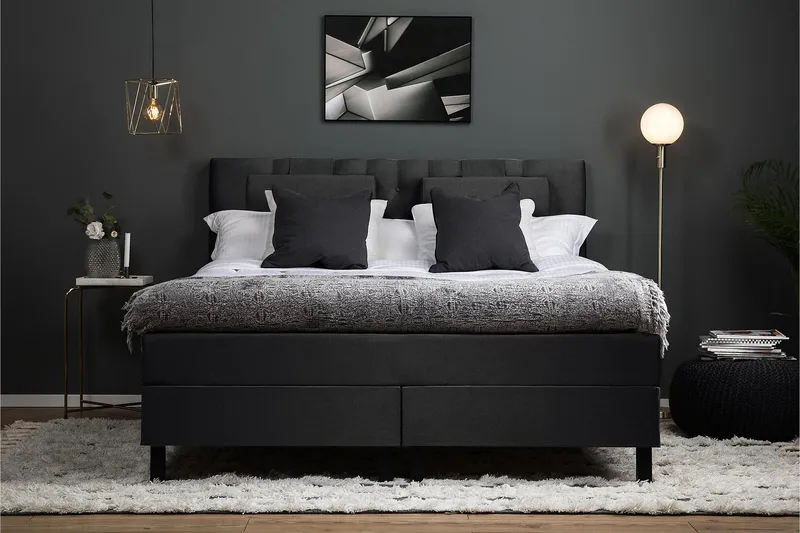 Lucky Komplett Sängpaket 180x200 Polyeter Diamant - Nackkudde Stor Svart/Grå - Products - Möbler - Säng - Kontinentalsäng