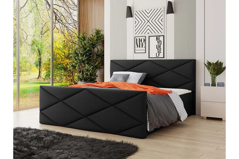 Milano Kontinentalsäng 140x200 cm med Sänggavel  Svart - Svart - Products - Möbler - Säng - Säng med förvaring