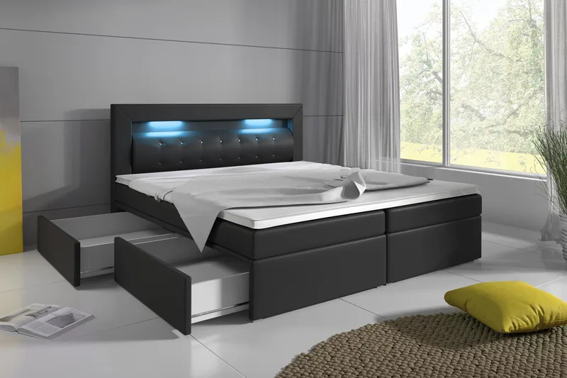 Modena Sängpaket 180x200 medFörvaring LED-belysning - Svart - Products - Möbler - Säng - Säng med förvaring