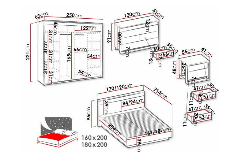 Rathmore Möbelset För Sovrum Black - Products - Möbler - Säng - Möbelset för sovrum