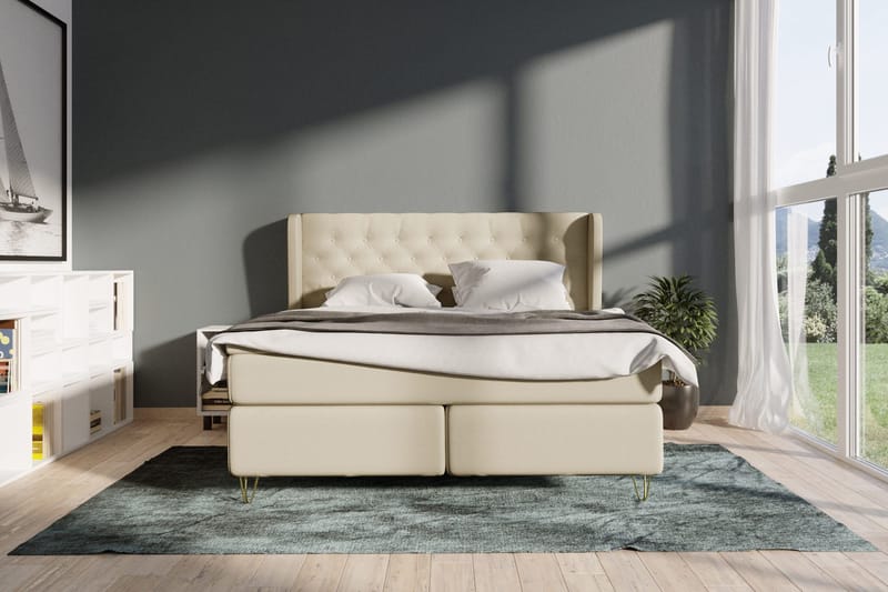 Select No 4 Komplett Sängpaket 180x200 Fast - Beige/Metall V-form - Products - Möbler - Säng - Kontinentalsäng