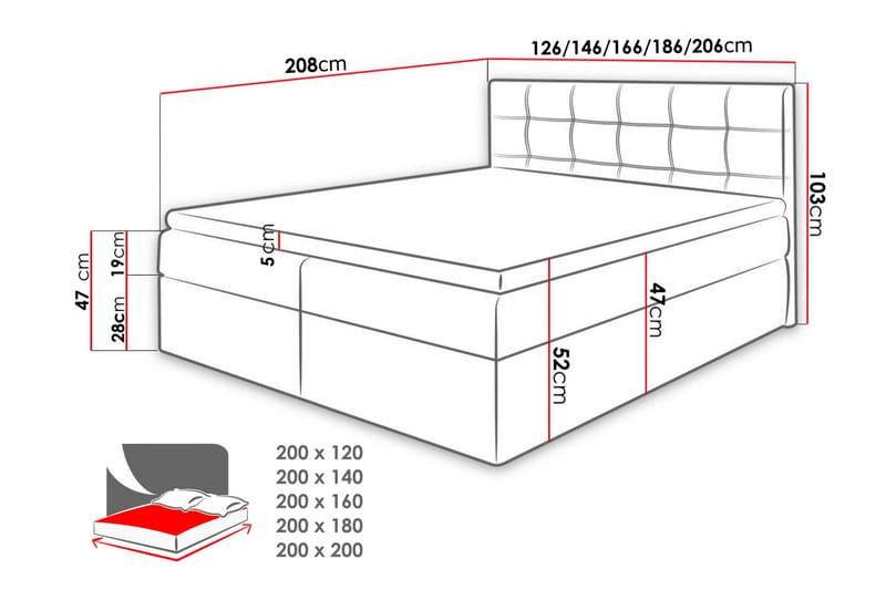 Skaftå Kontinentalsäng 120x200 Svart/Vit - Svart/Vit - Products - Möbler - Säng - Säng med förvaring