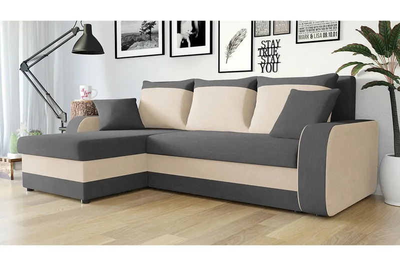 Alvared 3-sits Hörnbäddsoffa Universal - Grå/Vit - Products - Möbler - Soffa - Bäddsoffa - Bäddsoffa divan