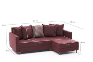 Aydama Bäddsoffa m. Divan 4-sits 192x135 - Röd - Products - Möbler - Soffa - Bäddsoffa - Bäddsoffa divan