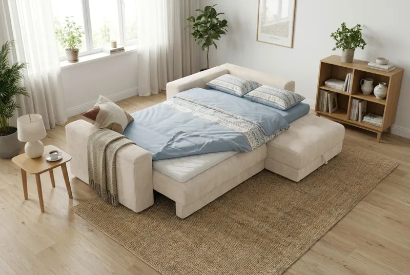 Bergen Extra djup 3-sits Bäddsoffa med Divan och Bäddmadrass i Polyesterskum Vändbar Sommar- & Vintersida och Tvättbar klädsel - Beige - Products - Möbler - Soffa - Bäddsoffa - Bäddsoffa divan