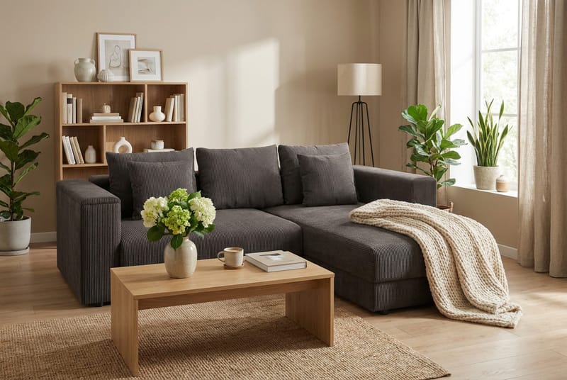 Bergen Extra Djup 3-sits Bäddsoffa med vändbar divan och förvaring i manchester - Mörkgrå - Products - Möbler - Soffa - Bäddsoffa - Bäddsoffa divan