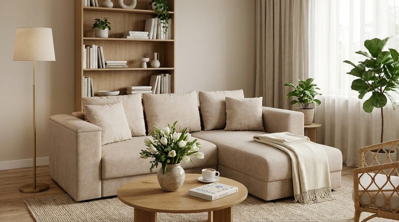 Bergen Extra Djup Framåtbäddad 3-sits Bäddsoffa med vändbar divan och förvaring - Beige - Products - Möbler - Soffa - Bäddsoffa - Bäddsoffa divan