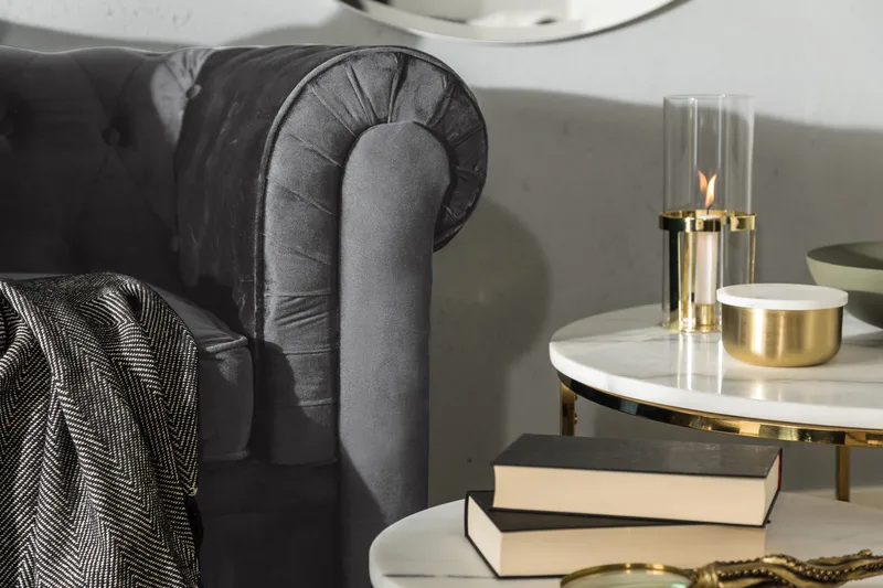 Chesterfield Deluxe 3-sits Framåtbäddad bäddsoffa i sammet - Mörkgrå Sammet - Products - Möbler - Soffa - Bäddsoffa - 3 sits bäddsoffa