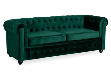 Chesterfield Lyx 3-sits Framåtbäddad Bäddsoffa med HVILA Bäddmadrass 140x200 cm Latex med Tvättbar klädsel - Grön/Vit - Products - Möbler - Soffa - Bäddsoffa - 3 sits bäddsoffa