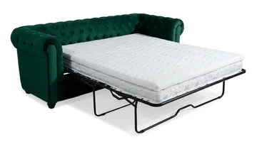 Chesterfield Lyx 3-sits Framåtbäddad Bäddsoffa med HVILA Bäddmadrass 140x200 cm Latex med Tvättbar klädsel - Grön/Vit - Products - Möbler - Soffa - Bäddsoffa - 3 sits bäddsoffa