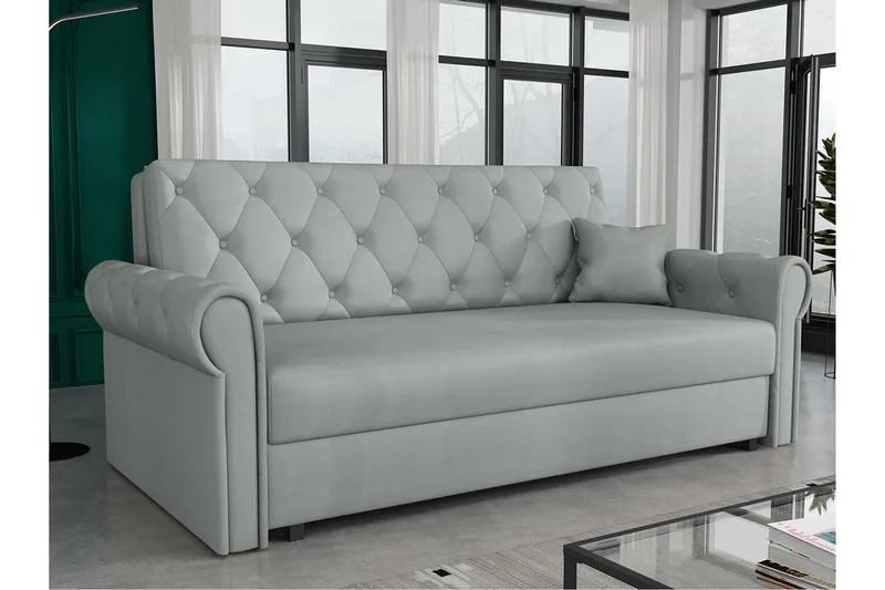 Denegal 2-sits liten bäddsoffa i Plysch - Grå - Products - Möbler - Soffa - Bäddsoffa - 2 sits bäddsoffa