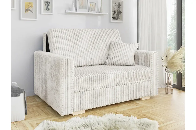Denegal 2-sits liten bäddsoffa i Plysch - Beige - Products - Möbler - Soffa - Bäddsoffa - Bäddsoffa längsbäddad
