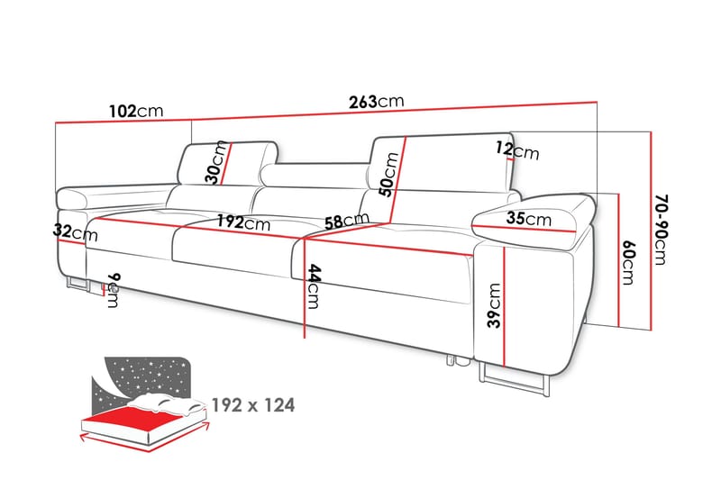 Gabina Bäddsoffa 3-sits i Konstläder - Grå - Products - Möbler - Soffa - Bäddsoffa - 3 sits bäddsoffa
